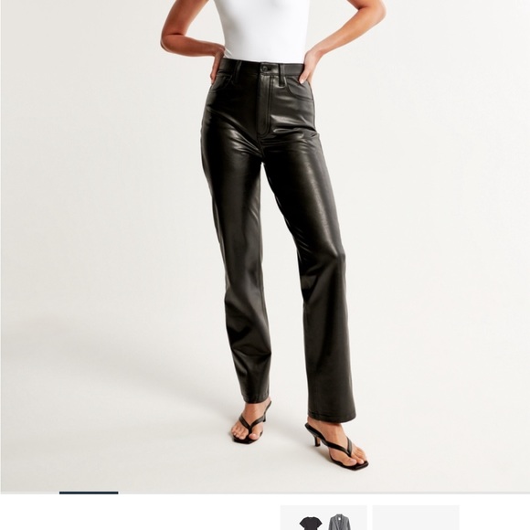 Abercrombie NBW NWT 90s straight ultra high rise shiny black leather pants - Picture 1 of 5